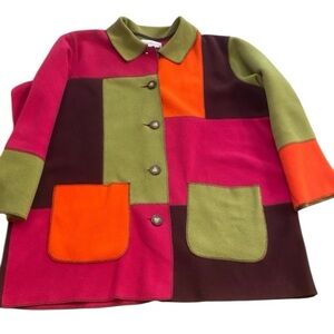 Susan Bristol Women’s Colorful Fleece Patch Coat size large
